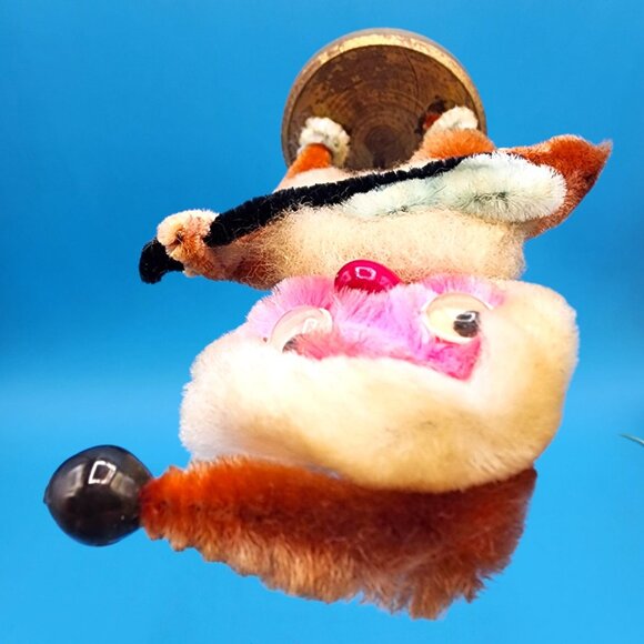 Vintage 1950s Shabby Chenille Santa Ornament Googly Eyes Red Nose Decor Japan - Picture 8 of 10